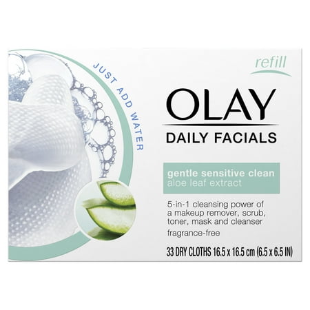 Olay Daily Facial Sensitive Cleansing Cloths w/ Aloe Extract, Makeup Remover, 33 Count