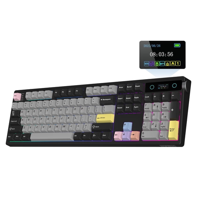 Teclado EPOMAKER TH108 PRO inalámbrico de tamaño completo con pantalla y perilla