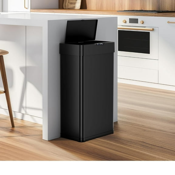 LAZY BUDDY Motion Sensor Kitchen Trash Can with Lid, 16 Gallon Stainless Steel Automatic Garbage Can for Home Office