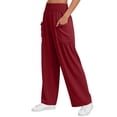 thumbnail image 3 of Favoffer Women Elastic Waist Long Pants Solid Color Ruched Casual Pants Breathable Relaxed Fit Bottoms Fold Hem Pants with Side Pockets for Daily Lounge, 3 of 7