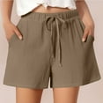 thumbnail image 1 of Ovticza Women's Linen Shorts Casual Flowy High Waisted Comfy Summer Basic Elastic Drawstring Boho Dressy Pockets Camel 2XL, 1 of 5