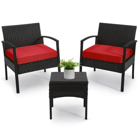 Tappio Outdoor Furniture 3 Piece Patio Bistro Furniture Set, Rattan Conversation Chairs Set With Side Table And Cushions, Patio Furniture Sets For Balcony Garden Porch, Red
