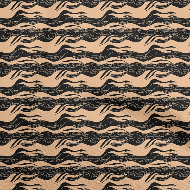 oneOone Cotton Poplin Beige Fabric Asian Wave Craft Projects Decor Fabric Printed By The Yard 56 Inch Wide