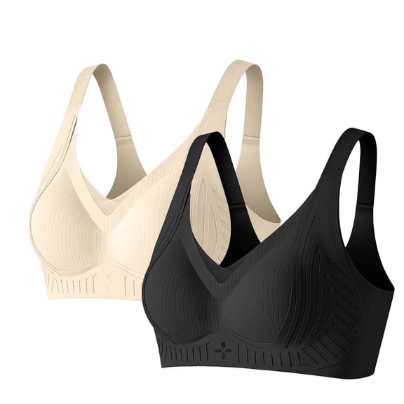 Bosfbaoi Women's Seamless Wireless Bra, 2 Pack Assorted Color Bra, Soft Stretchy Breathable Bra, Lightweight Full Coverage Bra, Everyday Wear Supportive Bralette, Size M-XXXL