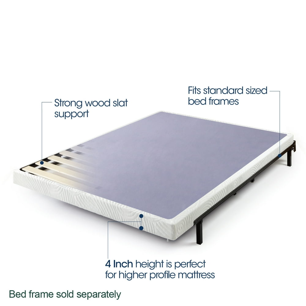 Zinus 4” Metal Box Spring with Wood Slats, Mattress Foundation, Queen