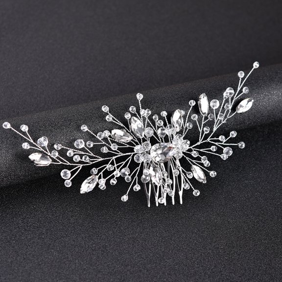 Nvzi -b Bridal Flower Wedding Hair Pins Crystal Pearl Hair Combs Clips Headpiece Gold Wedding Hair Accessories Jewelry with Rhinestone for Brides Bridesmaids Women Girls (White)