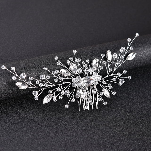 Nvzi Horquillas para el pelo de boda con flores para novias, peinetas con perlas de cristal, pinzas para el pelo, accesorios para el pelo de boda dorados, joyas, color blanco