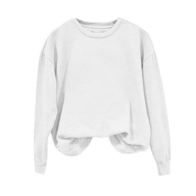 Baberdicy T-Shirts pour Femmes Chandail en Molleton Col Rond Coupe Ample Couleur Unie Manches Longues Hauts Automne Femmes Hauts Blancs