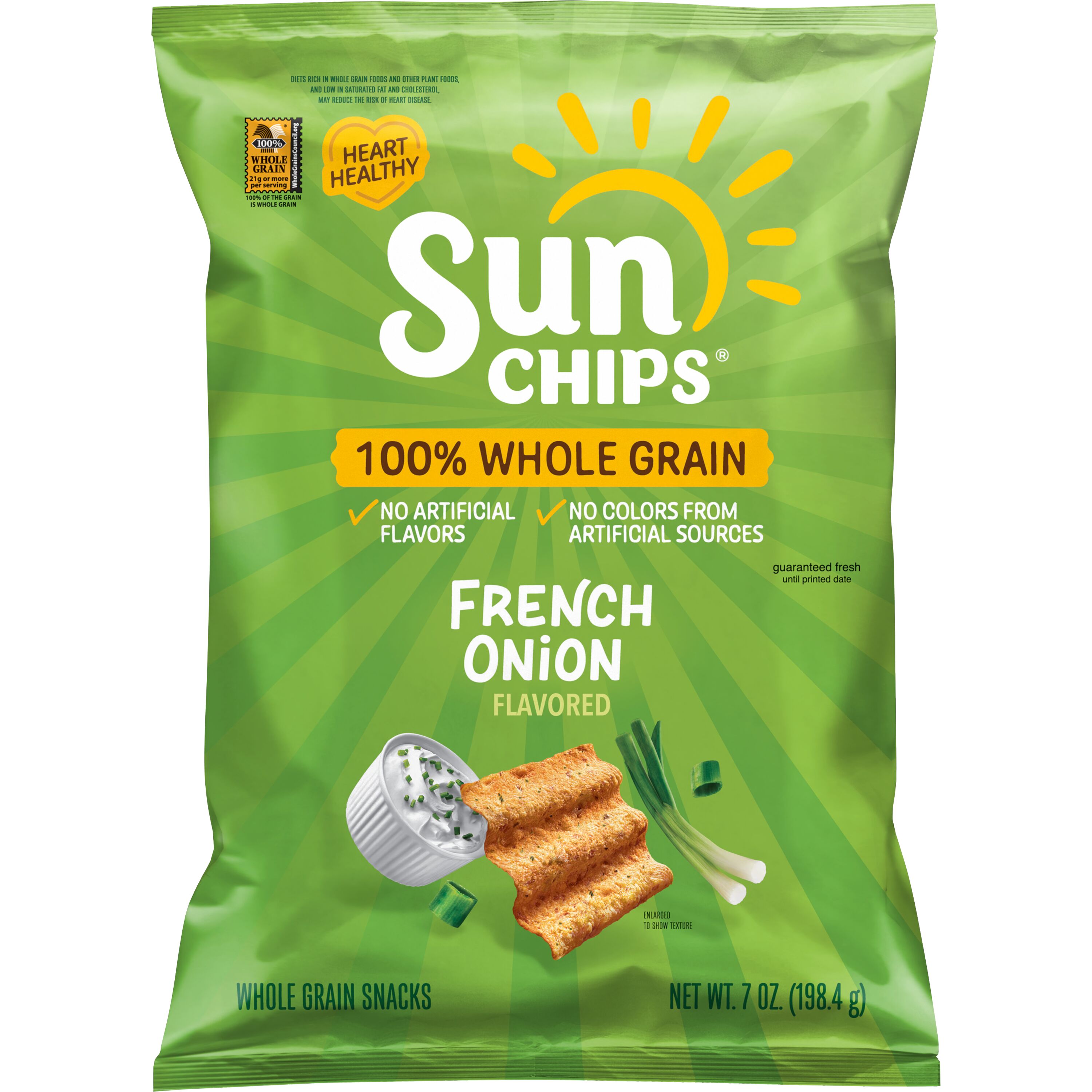 SunChips 100% Whole Grain French Onion Snack Chips Bag, 7 oz