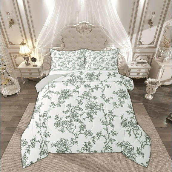 Manfei Spring Garden Floral Bedding Comforter Set, Farmhouse Flower Twin Comforter Sets, Vintage French Style Reversible Bedding Set, Lightweight Room Decor, 2-Piece