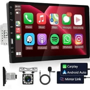 Podofo 9'' Universal Single Din Touch Screen Car Stereo with CarPlay Android Auto Mirror Link Backup Camera + Mic