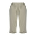 thumbnail image 2 of Women Plus Size Cotton Linen Tapered Cropped Trousers with Pockets Loose Fit Wide Leg Ankle Pants, 2 of 5