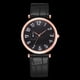 thumbnail image 1 of Elegante reloj de pulsera unisex con correa de cuero, esfera negra y oro rosa, reloj de cuarzo informal grande, 1 of 2