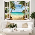 thumbnail image 4 of Beach Landscape Tapestry, Tropic Ocean Sea Island Palm Tree Seaside Tapestries for Living Room Summer Window Wall Hanging, 4 of 9