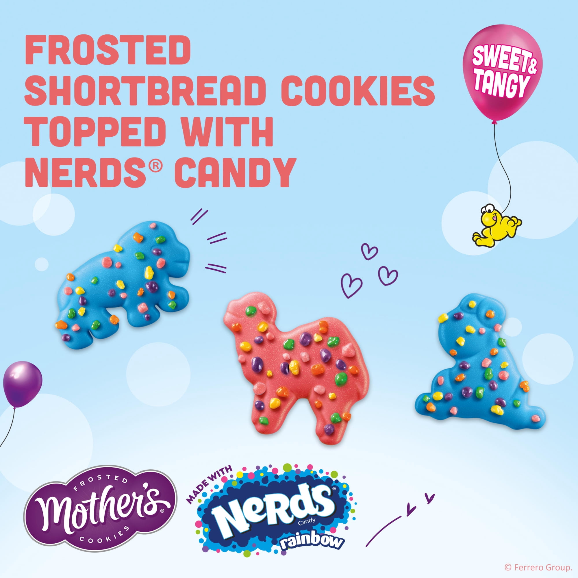 Mother’s x NERDS Sweet & Tangy Frosted Cookies, Shortbread Cookies topped with Rainbow NERDS Candy, Resealable Bag, 9 oz