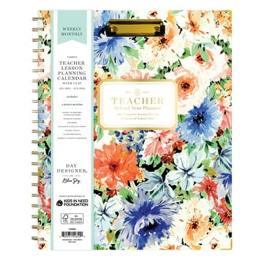 Blue Sky Day Designer 2025-2026 Academic Year Weekly and Monthly Teacher Lesson Planner, July 2025 - June 2026, 12-Month, 8.5" x 11", Hard Cover w/ Clip, Storage Pocket, Stickers, Celebration Floral