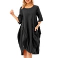thumbnail image 1 of Vestido de túnica de mujer enrollado de manga corta cómodos bolsillos de algodón dobladillo irr Abanopi Vestido de túnica de mujer, 1 of 7