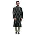 thumbnail image 1 of Atasi Mandarin Collar Printed Satin Slub Traditional Kurta Set For Men, 1 of 1