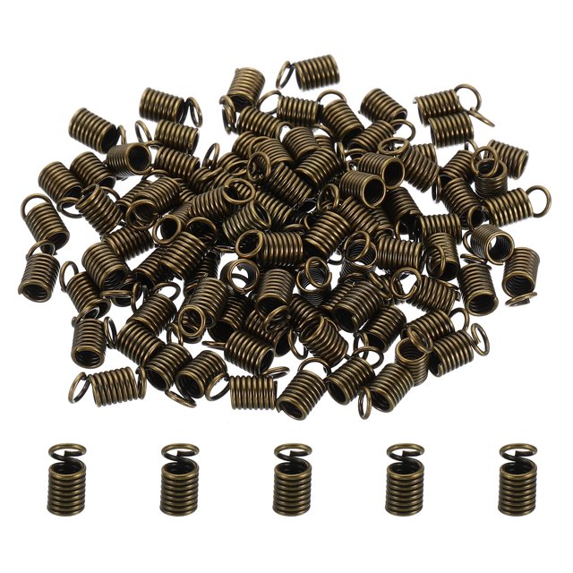Unique Bargains Embouts de Cordon, 100 Pcs 4.5x9.5mm Embouts de Ressorts Métalliques Embouts de Terminators à Fronces Ton Bronze