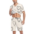 thumbnail image 3 of joogoo Men's Pajama Set Hearts Drawn V-Neck Pj Shorts Set 2 Piece Loungewear Sleepwear XL, 3 of 7