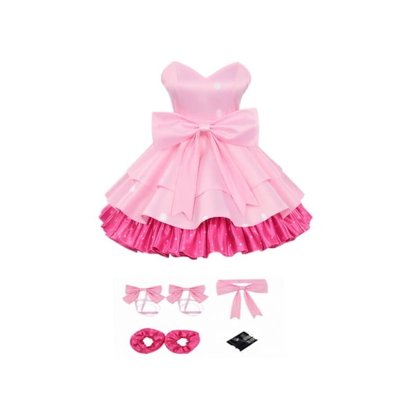 Pink Stage Performance Dress Cosplay Costume, Bustier Gown with Headpiece Waist and Leg Accessories, Halloween Outfit for Anime Events