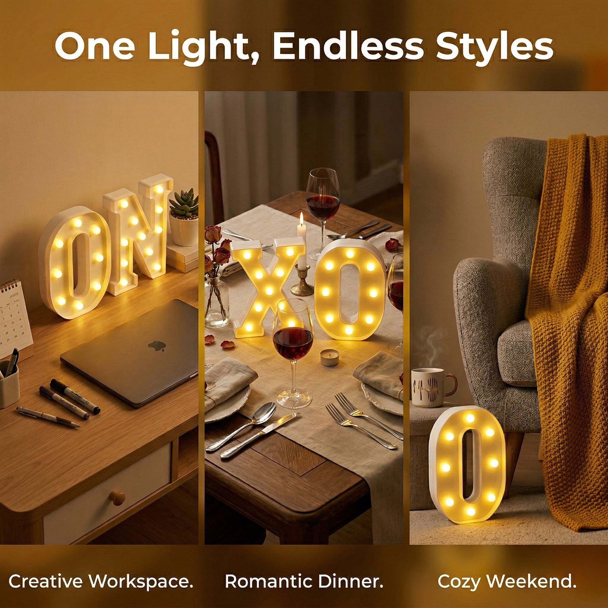 Unique Bargains Marquee Letters With Lights LED Light Up Signs Letter O 6.5"L x 1.5"W x 8.5"H