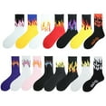 thumbnail image 6 of Milue Japanese Harajuku Women Men Flame Print Crew Socks Hip Hop Contrast Color Ribbed Casual Sports Street Skateboard Mid Tube Anklet Hosiery, 6 of 20