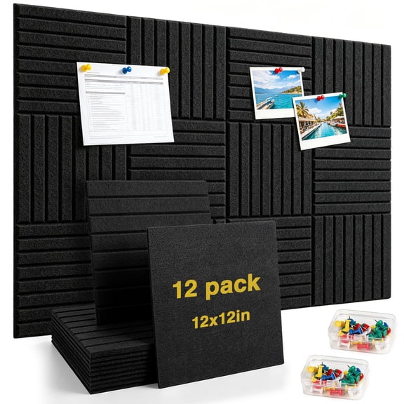 Large Felt Bulletin Board for Office Wall Decor, 48" x 36" Cork Board Alternative-12 Pack with Removable Adhesive Tabs and Pushpins