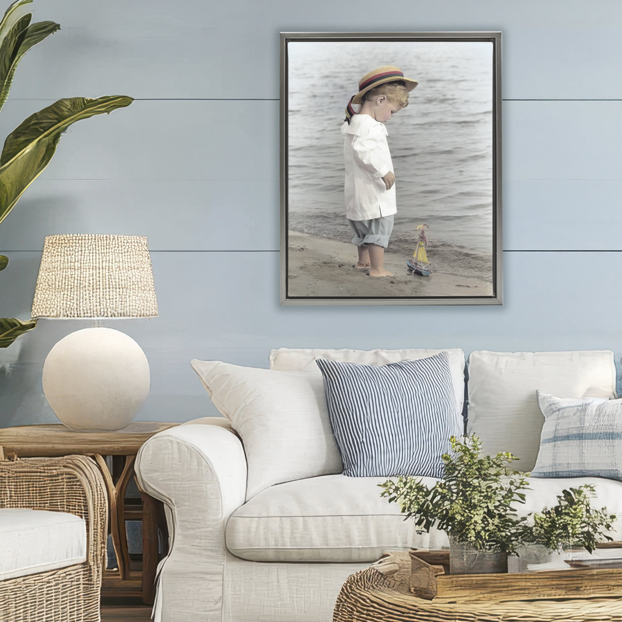 Stupell Industries Child on Beach Shore Gray Framed Floater Canvas Wall Art, design by Kendra Dew