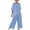 Light Blue, variant on Cotton Linen Outfits 2 Piece Sets for Women Loose Casual Short Sleeve Top Wide Leg Pants Travel Beach Clothes (XL, Light Blue)