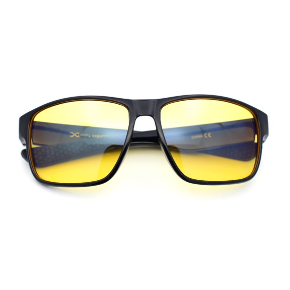 Xloop Night Driving Vision Classic Large Biker Style Wrap Around Plastic Sport Sunglasses Shiny Black