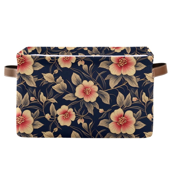Storage Bins with Handle Fabric Organizer Basket Foldable Box 1 Pack Luxury Flower and Leaf 14.2x10.2x8.3