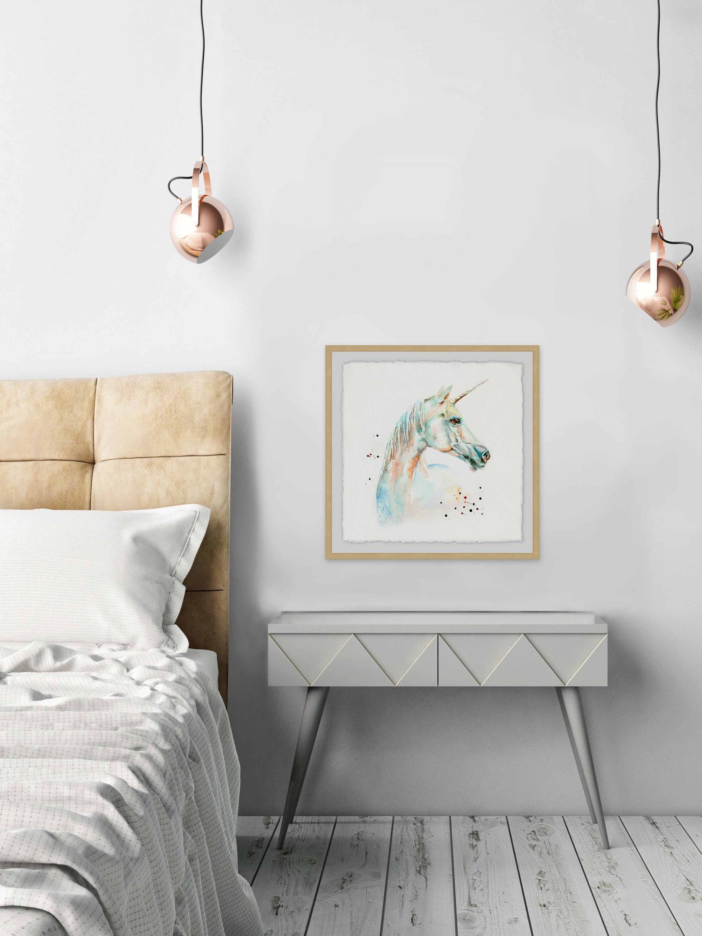 Watercolor Unicorn Framed Painting Art Print, 32.00" x 1.50"