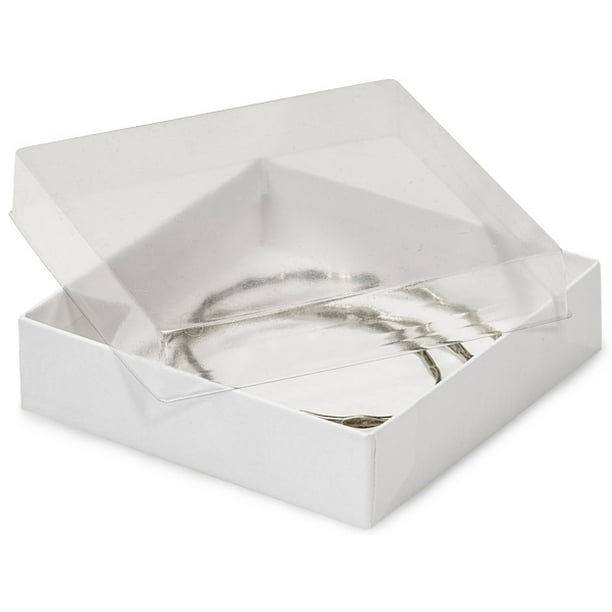 Pack of 100, 3.5 x 3.5 x 1" Clear Lid Boxes w/White Bases Perfect for
