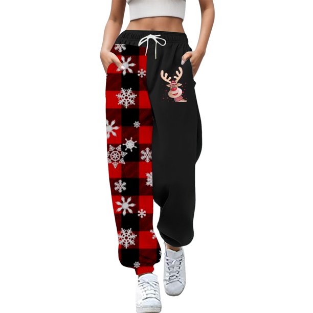 Gibobby pantalones de mujer holgados Mujer Otoño e Invierno Casual moda Navidad divertido impreso cintura elástica pantalones deportivos pantalones casuales (Rojo, XL)