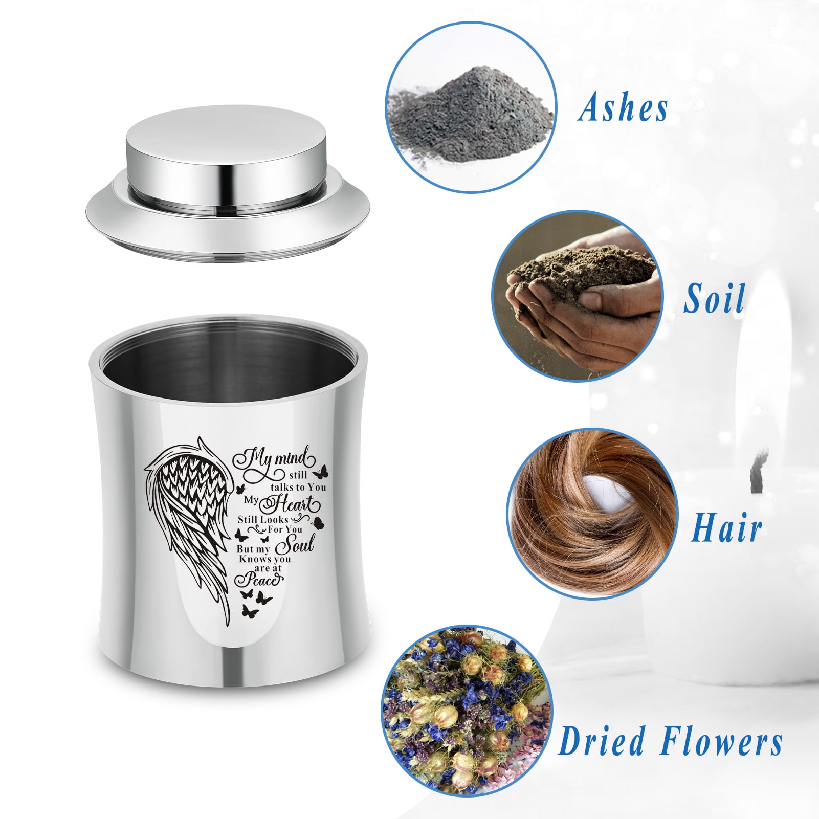 3.93 Inches Small Urn for Human / Pet Ashes Small Keepsake Urn Heart /Tree Of Life / Paw Angel Wings Pattern Memorial Ashes Container Stainless Steel Mini Cremation Urn