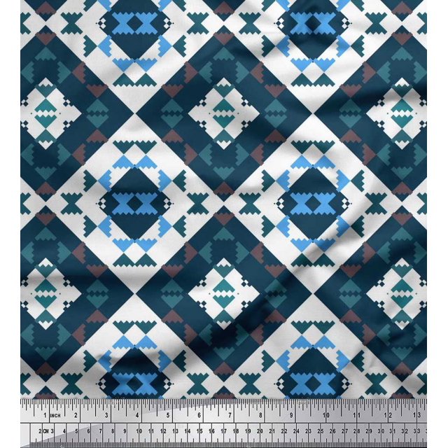 Soimoi White Poly Georgette Fabric Check & Geometric Fabric Prints By Yard 42 Inch Wide