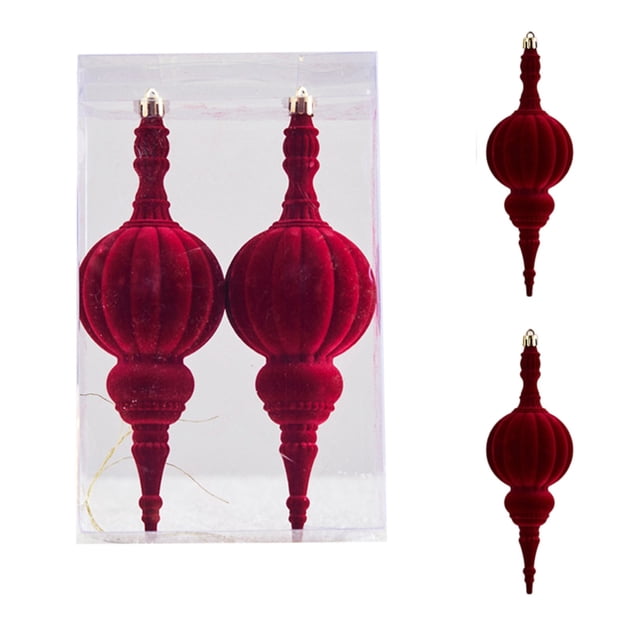 Christmas Tree Decorations Burgundy Velvet Christmas Ornament Conical Shaped Decorative Balls for Tree, Distinctive Flocked Hanging Decorations, Vintage Style Set of 2 Christmas Tree Ornaments