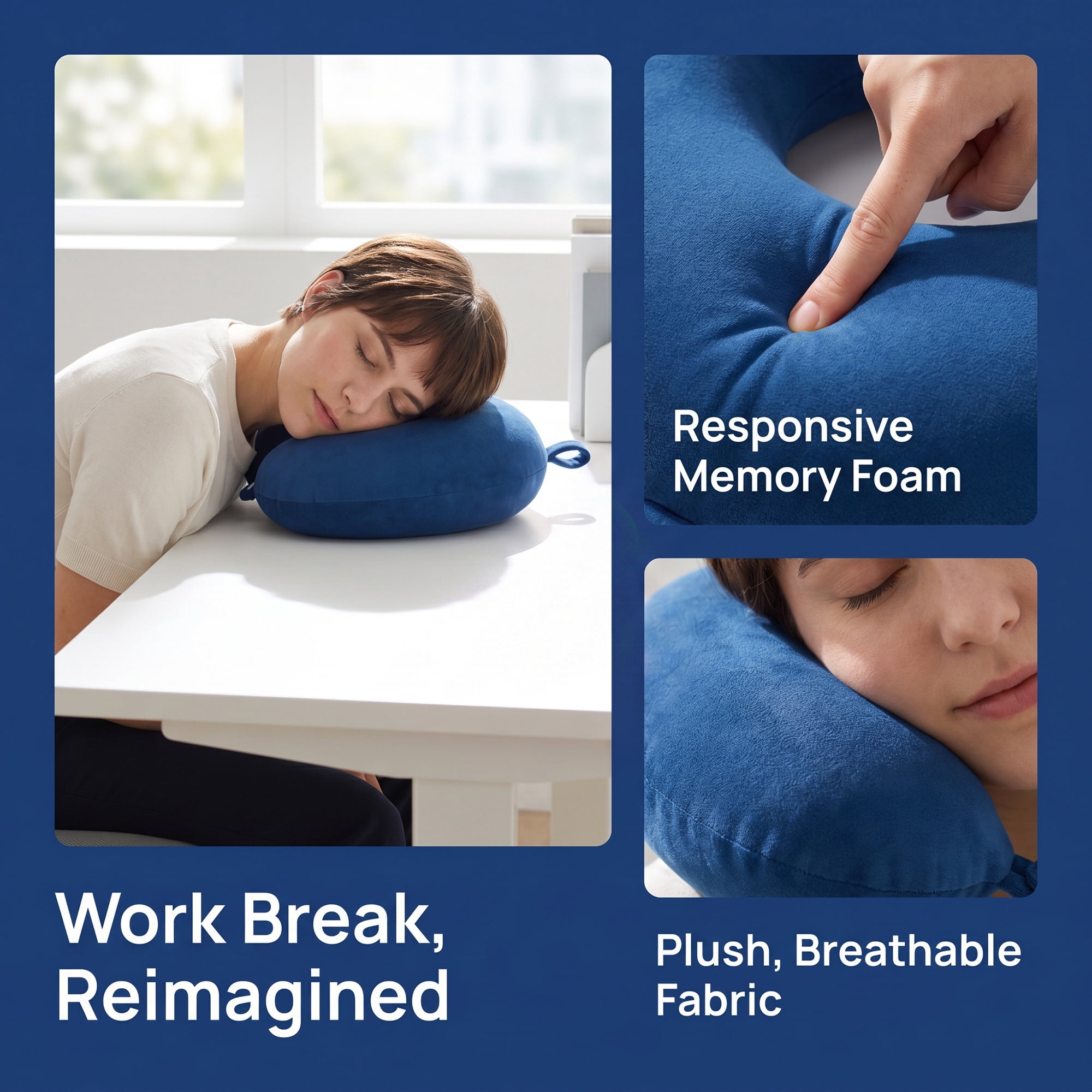 Unique Bargains Memory Foam Travel U Shape Neck Pillow Snap Closure Blue 12"x12"x4"