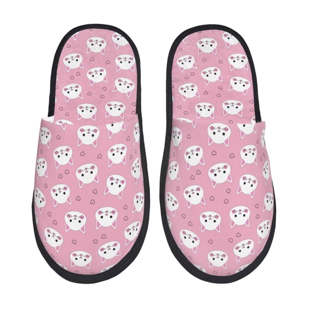 Fotbe Cute Cat Pantuflas Peludas para Mujer con Estampado, Zapatillas de Peluche, Zapatos de Invierno para Casa, Uso Interior y Exterior-Large