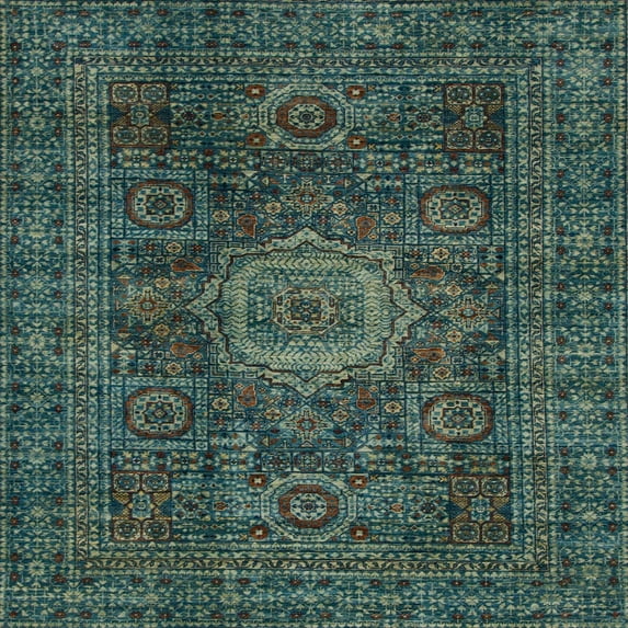 Ahgly Company Indoor Square Abstract Green Abstract Area Rugs, 8' Square