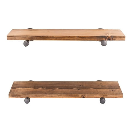 

24 in. x 7.5 in. x 6.75 in. Autumn Brown Restore Wood Wall Shelving with Industrial Steel Pipe Straight Brackets