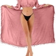 thumbnail image 2 of Sarong Cover Up Womens Beach Cover Up Bikini Bathing Suit Swimsuit Swimwear Coverup Sarong Pareo Wraps for Women Tassel Trim Long Sarong with Front Tie Pink, 2 of 9