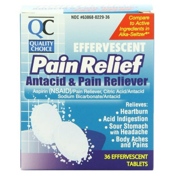 3 Pack Quality Choice Effervescent Pain Relief Antacid Tablets 36 Count