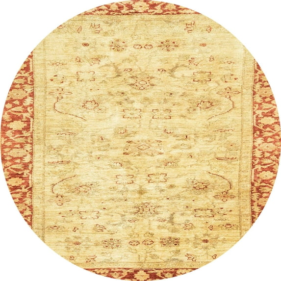 Ahgly Company Machine Washable Indoor Round Abstract Mustard Yellow Area Rugs, 6' Round