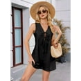 thumbnail image 2 of Women'S Summer Casual Rompers Lace-Up Short Loose Linen Jumpsuit Beach Outfits Travel Vacation Clothes Black S, 2 of 8