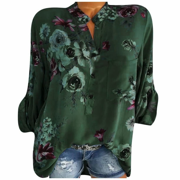 Top informal con botones para mujer, elegante, con estampado de flores y flores OAVQHLG3B Store lin121212