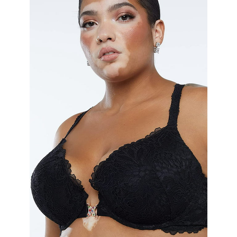 Romantic Corded Lace Front-Closure Push-Up Bra in Black