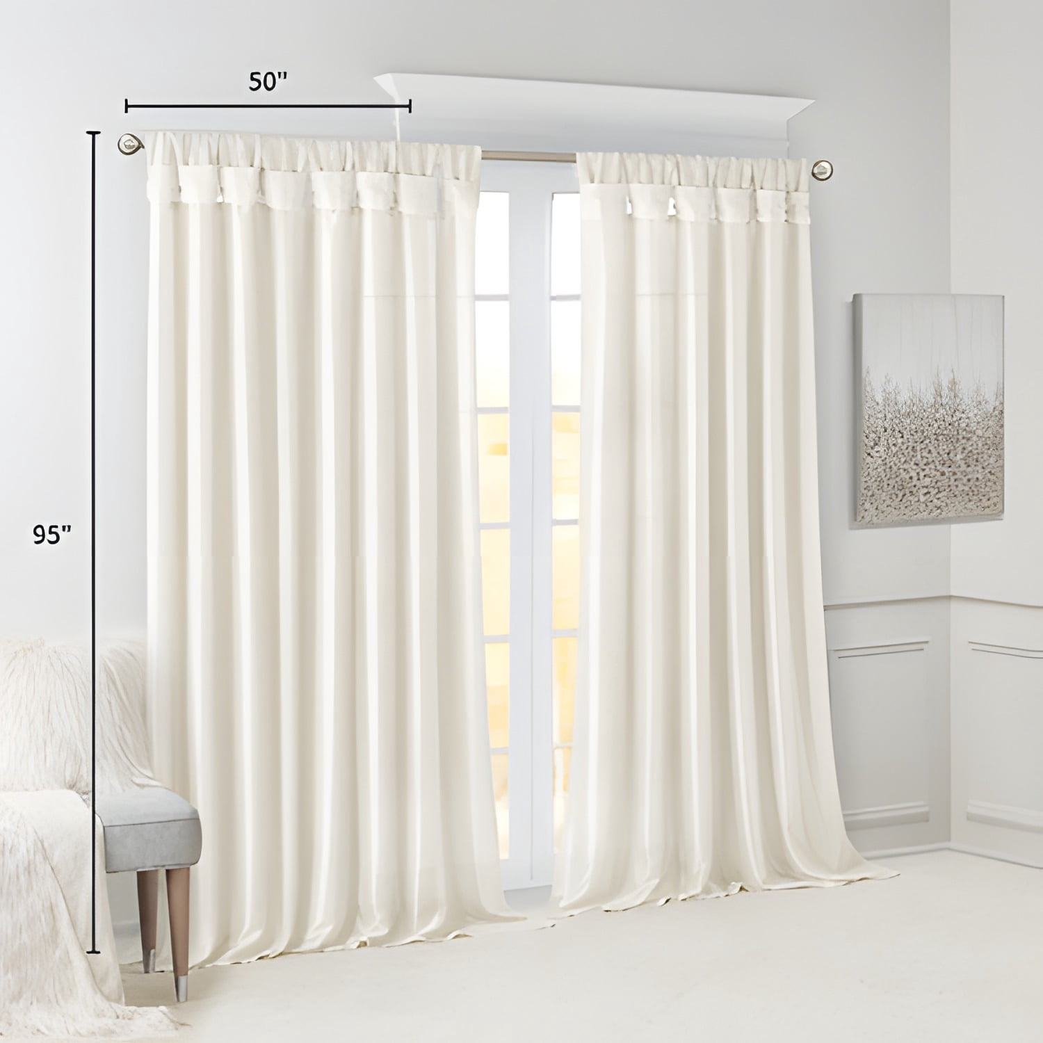 Twist Tab Lined Window Curtain Panel White 50"x95"