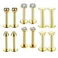 thumbnail image 4 of EHJRE 12 Pieces 16G Stainless Steel Lip Ears Labret Barbell Ear Studs CZ Encrusted Golden, 4 of 6